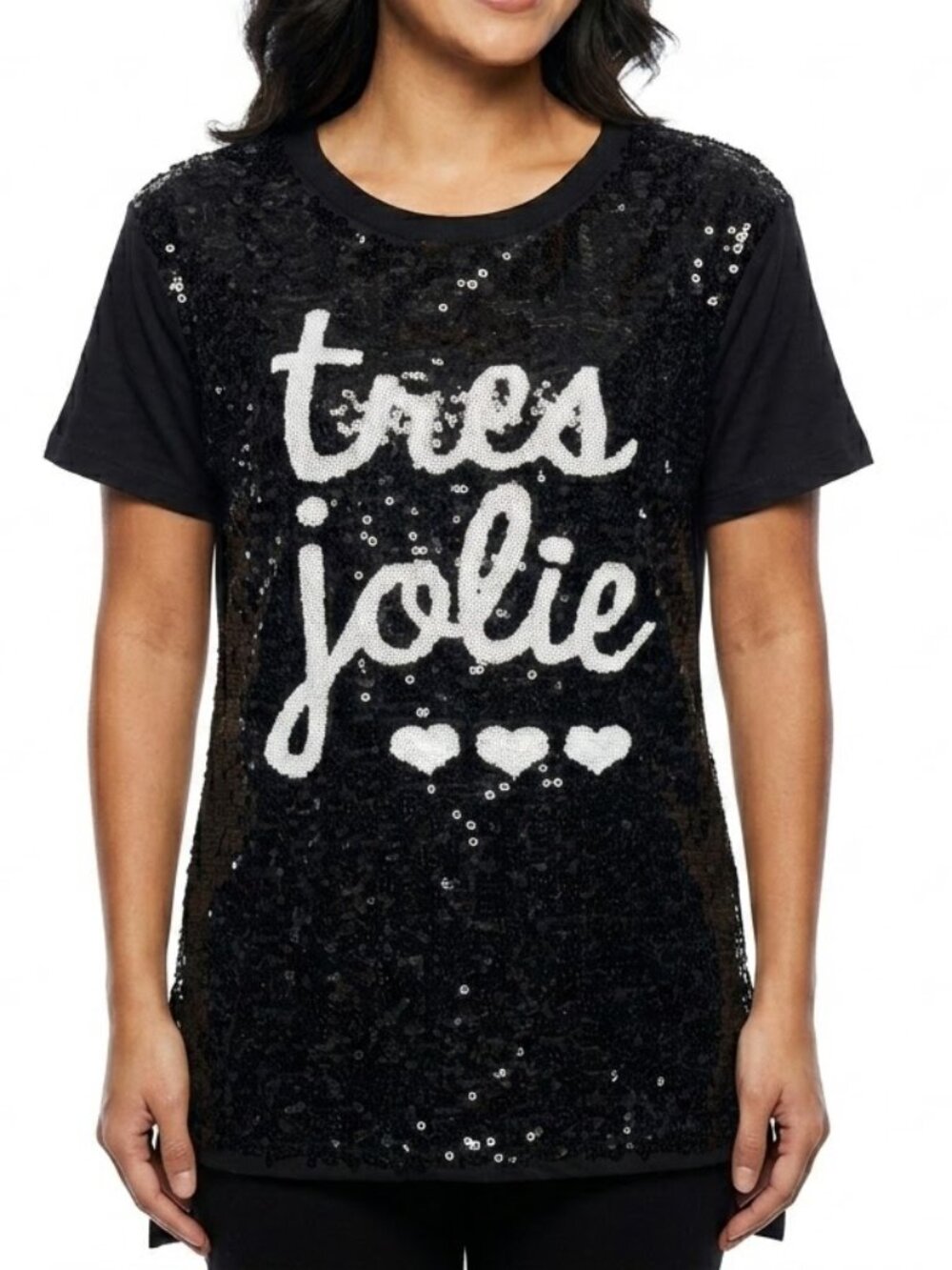 TwinSet Simona Barbieri Indie Sleaze Sequin Tres Jolie Graphic Tee Black M
